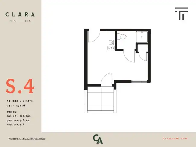 Studio - 251 sqft 412 floor plan